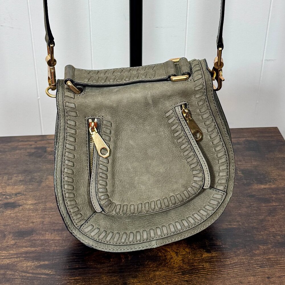 ✨ Rebecca Minkoff Crossbody Saddle Bag – Suede, Taupe Grey – Excellent Condition